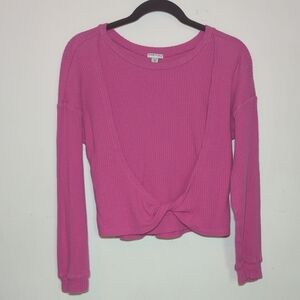 Habitual Kid Pink Twist-Front Waffle Knit Sweater Girls Size 16
